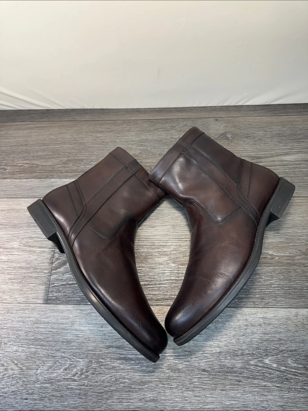 Men's Brown Leather Zip Ankle Boots men’s SZ 12 EEE wide